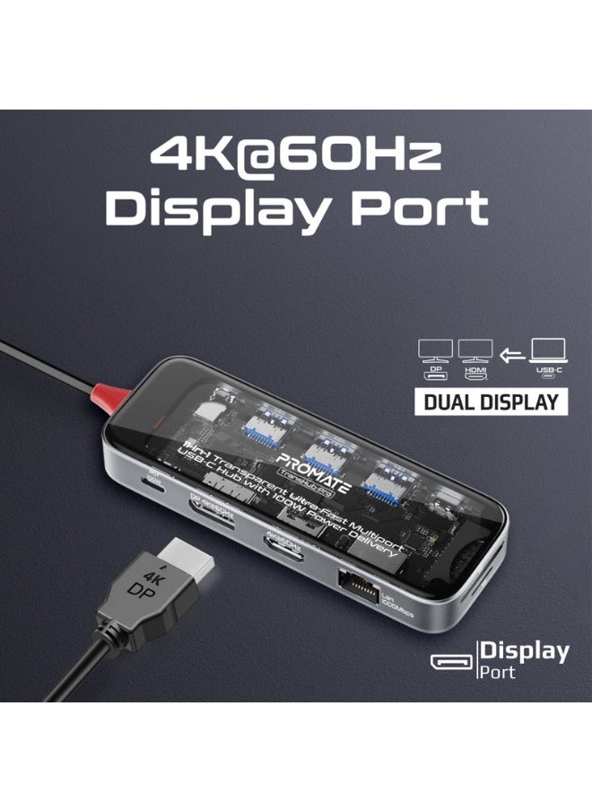 Promat Promate 11-in-1 Transparent Ultra-Fast Multiport USB-C Hub with 100W Power Delivery  - Image 2