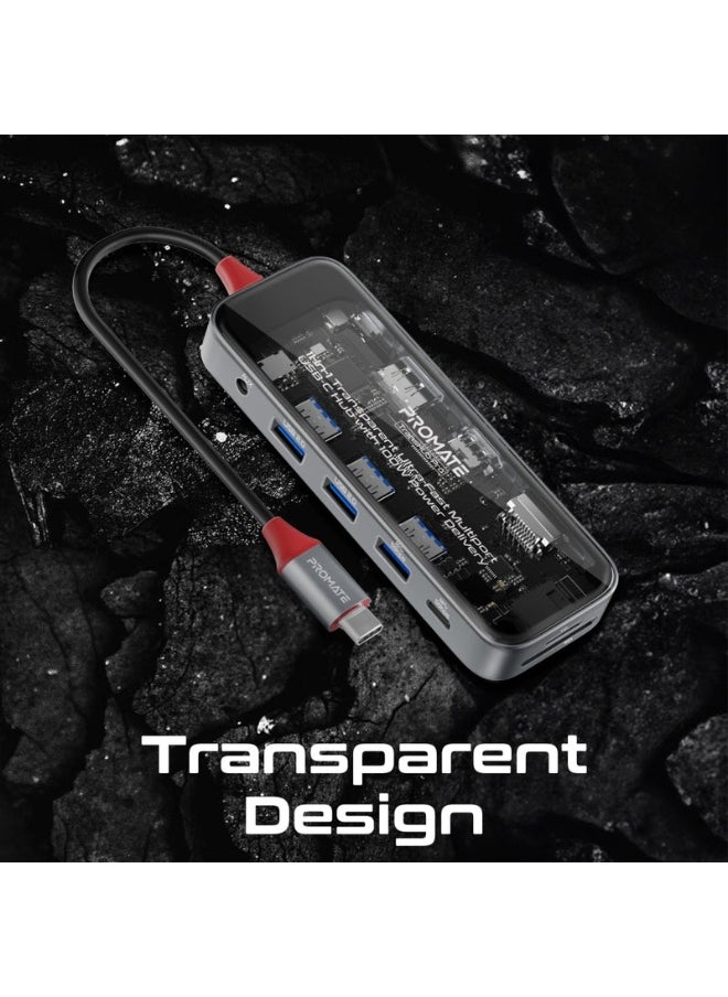 Promat Promate 11-in-1 Transparent Ultra-Fast Multiport USB-C Hub with 100W Power Delivery  - Image 5
