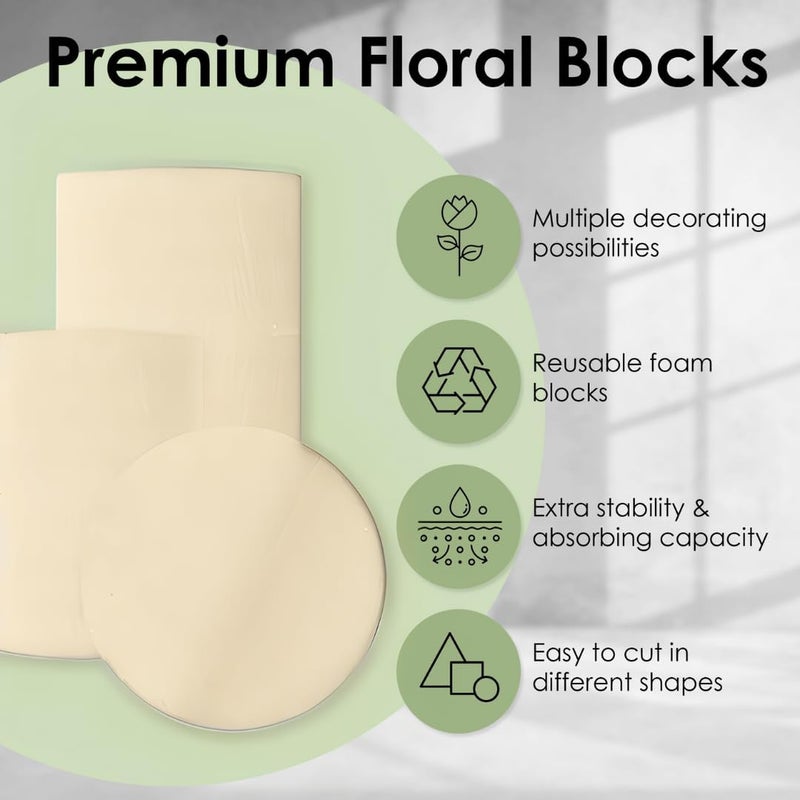 Xcel Floral Foam Blocks - Reusable, Weather Resistant Craft Foam Fresh & Artificial Flower Arrangements, Faux Florist Foam Planters Florist Supplies (Beige White 3" Round x 3" Thick - 10 Pack) - Image 4