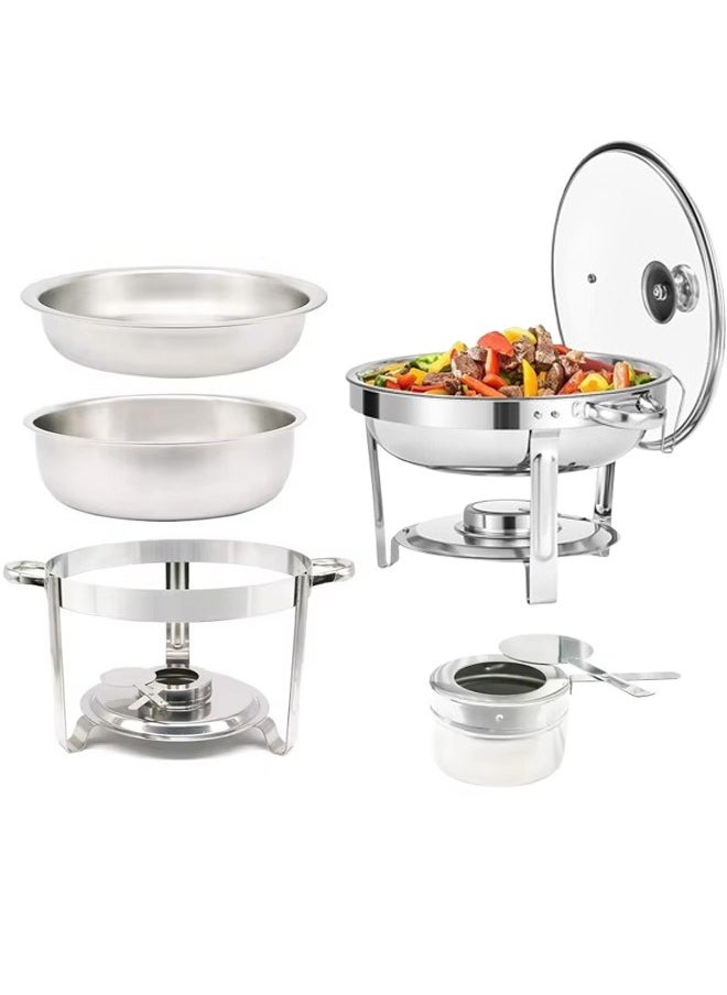 Beauenty Buffet Stove Stainless Steel Chafing Dish Buffet Set Hot Pot With Lid And Built-In Lid Holder Stainless Steel Food Warmer  Food Warmer With Stand And Burner Round Stainless Steel  Food Warming Tray  - Image 1