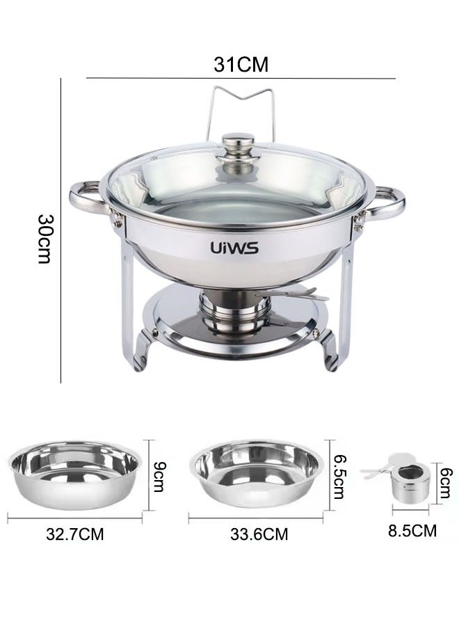 Beauenty Buffet Stove Stainless Steel Chafing Dish Buffet Set Hot Pot With Lid And Built-In Lid Holder Stainless Steel Food Warmer  Food Warmer With Stand And Burner Round Stainless Steel  Food Warming Tray  - Image 2