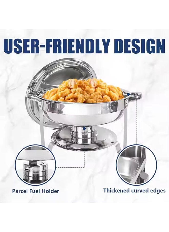 Beauenty Buffet Stove Stainless Steel Chafing Dish Buffet Set Hot Pot With Lid And Built-In Lid Holder Stainless Steel Food Warmer  Food Warmer With Stand And Burner Round Stainless Steel  Food Warming Tray  - Image 3