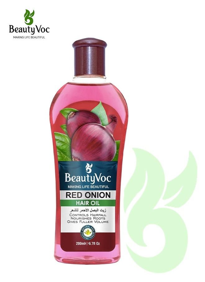 BEAUTY VOC Red Onion Hair Oil Infused with Red Onion Extracts for Stronger, Smoother, Silky, Manageable Hair, Ultimate Solution for Breakage and Frizz, 200ml  - Image 1
