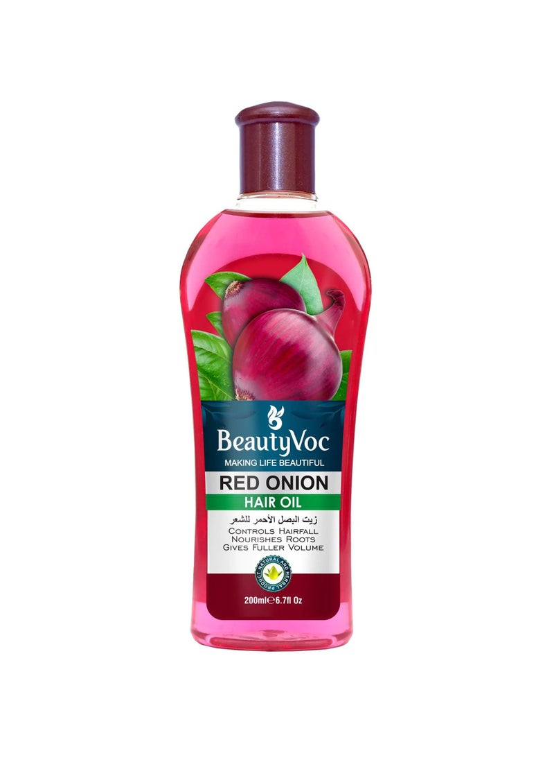 BEAUTY VOC Red Onion Hair Oil Infused with Red Onion Extracts for Stronger, Smoother, Silky, Manageable Hair, Ultimate Solution for Breakage and Frizz, 200ml  - Image 2