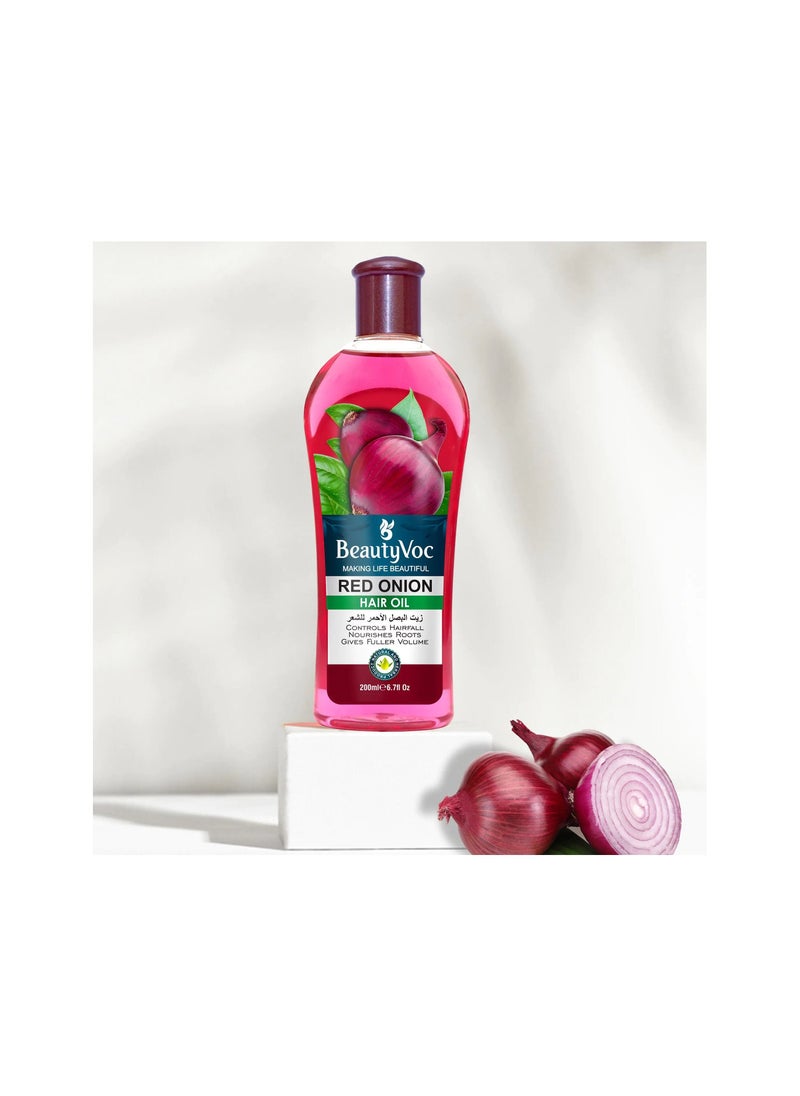 BEAUTY VOC Red Onion Hair Oil Infused with Red Onion Extracts for Stronger, Smoother, Silky, Manageable Hair, Ultimate Solution for Breakage and Frizz, 200ml  - Image 3
