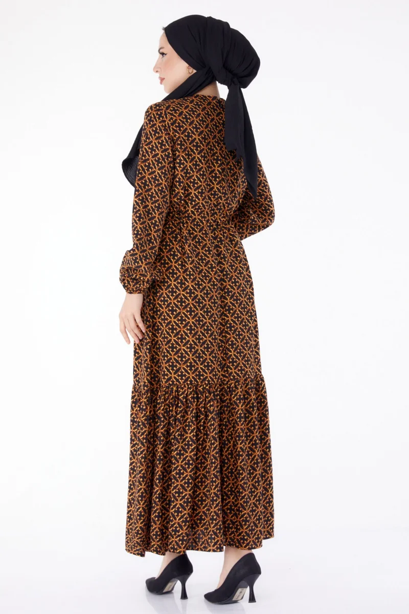 Tofisa Plain Crew Neck Women's Yellow Viscose Dress - 25308