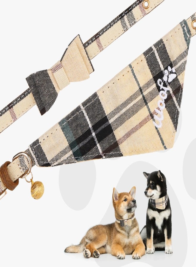 كولتيل طقم طوق ومقود للكلاب الصغيرة من KOOLTAIL مع ربطة عنق وأجراس، طوق ومقود للجراء بتطريز دقيق ونمط مربعات كلاسيكي، مقود من الجلد الناعم مقاوم للتشابك للكلاب الصغيرة والقطط، ذكورًا وإناثًا - Image 5