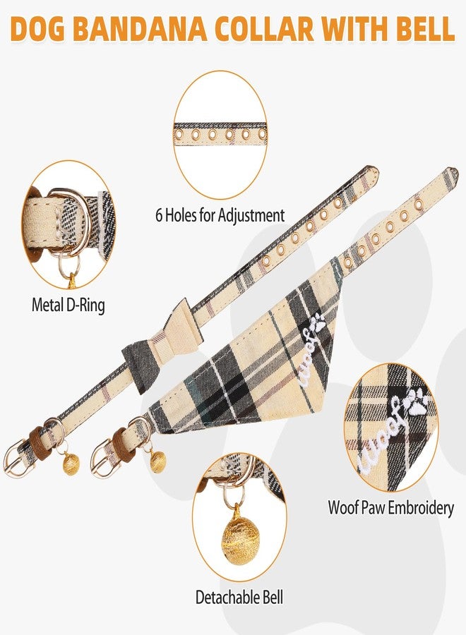 كولتيل طقم طوق ومقود للكلاب الصغيرة من KOOLTAIL مع ربطة عنق وأجراس، طوق ومقود للجراء بتطريز دقيق ونمط مربعات كلاسيكي، مقود من الجلد الناعم مقاوم للتشابك للكلاب الصغيرة والقطط، ذكورًا وإناثًا - Image 2