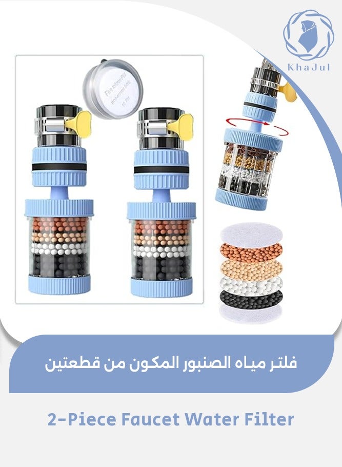 KHAJUL 2-Piece Water Filter 6-Layer Tap, 360° Rotating Faucet, Kitchen Bathroom Universal Detachable for Cleaning and Reuse (Blue) - Image 1