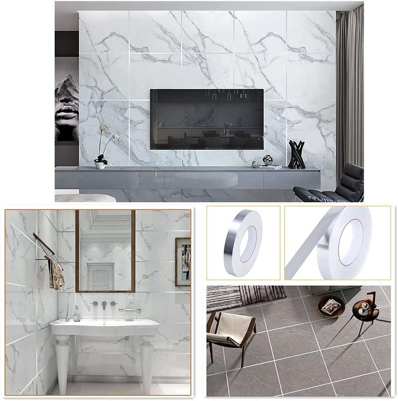 SAJAG Tile Gap Sticker Waterproof 50 Meters Silver Tape Self adessive Tile stickers for flooring tile decoration tape Gap Sealing Tape Strip 02cm x 50m Silver Silver 5 - Image 3