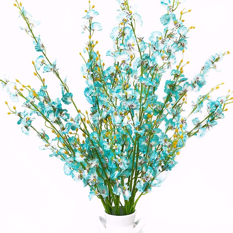 MISSWARM 10 PCS Dancing Lady Orchids Butterfly Artificial Flowers, 38 Inches Silk Artificial Flower Fake Flowers for Wedding and Home Decoration (Teal Blue) - Image 1