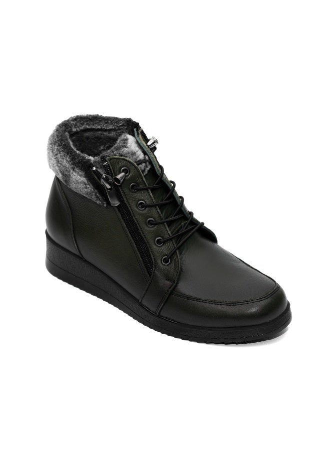 Levent Genuine Leather Women Half Boot With Fur - Image 2