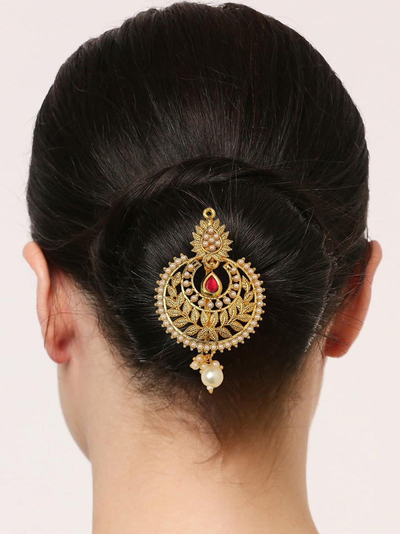 Oomph! OOMPH Jewellery Gold Tone Kundan Hair Bun Pin - Juda Pin - Ethnic Chandbali Style for Women & Girls Stylish Latest (HST14_O) - Image 2