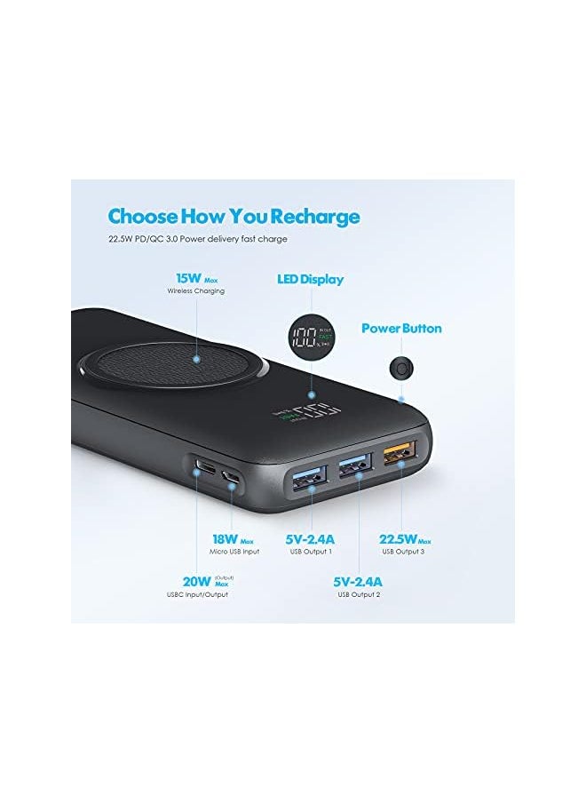 Charmast - 20000Mah Wireless Power Bank 15W Max 18W Pd And Qc 3.0 Portable Charger With 3 Inputs And 4 Outputs Usb C Battery Pack Compatible With Iphone Samsung Tablet And More - Image 1