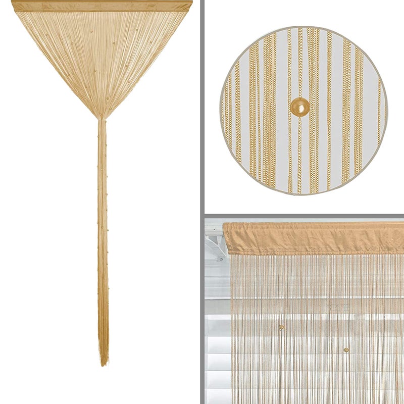 HSYLYM Beaded Curtain Beads Door String Curtains Ideal for Living Room Decor Wall Hanging Fringe Doorway Divider Bedroom Backdrop Hippie Window Closet Privacy Rod Pocket Dense (100x200cm,Beige) - Image 4