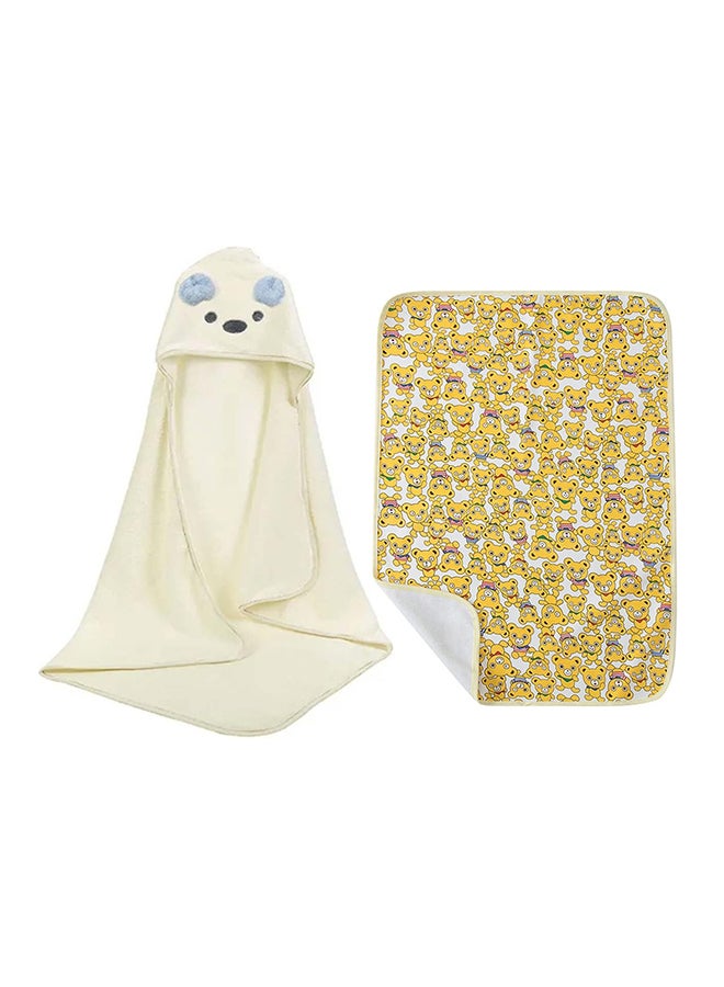 STAR BABiES Combo Pack - Microfiber Hooded Towel With Reusable Changing Mat - White/Yellow