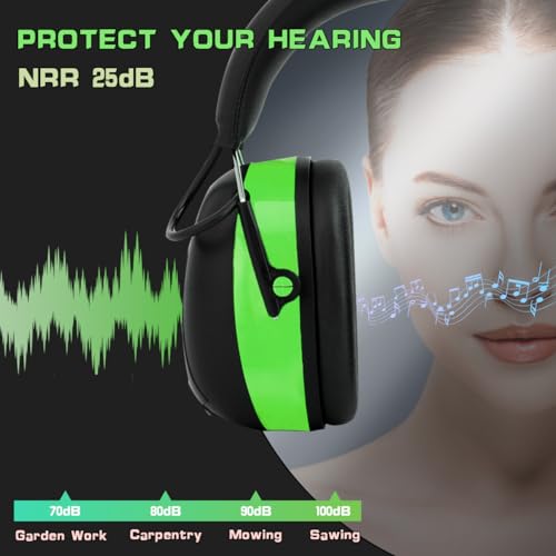 PROHEAR سماعات رأس PROHEAR 027 AM FM مع شاشة رقمية، 25dB NRR، واقي أذن للحماية من الضوضاء لقص العشب، وإزالة الثلوج، والبناء، وورش العمل - أخضر - Image 5