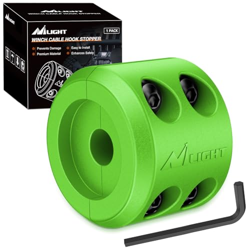 Nilight Winch Stopper for ATV UTV Truck SUV Winch Cable Hook Rubber Stopper Protect Towing Hook Synthetic Rope winch accessories Rope Line Saver with Stainless Steel Screws and Nuts Allen Wrenc Green - Image 1