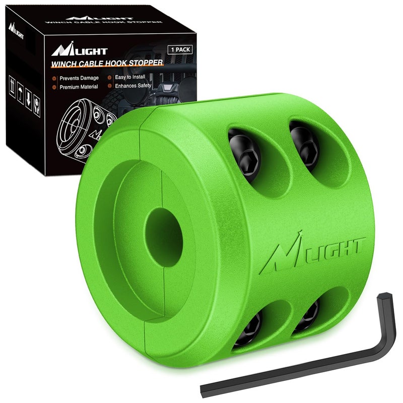 Nilight Winch Stopper for ATV UTV Truck SUV Winch Cable Hook Rubber Stopper Protect Towing Hook Synthetic Rope winch accessories Rope Line Saver with Stainless Steel Screws and Nuts Allen Wrenc Green - Image 3