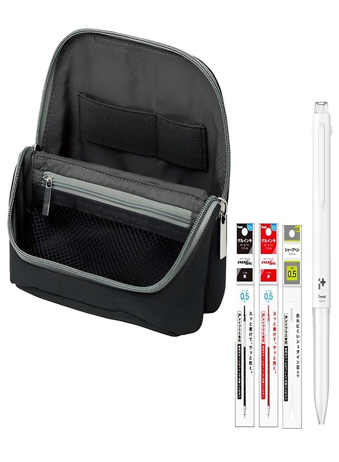 Sonic Utlim Sma-Sta Wide Mobile Standing Case and Pentel i+ Pen Body + 3 Set Refill Bundle, Workspace Bag, Converts Into Stand for Smartphone, Stationery, Tech Accessories, and More, UT-1846-D, Black - Image 1