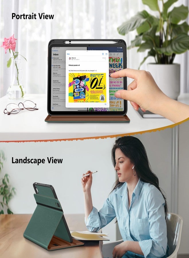 DTTO for iPad A16 Case, iPad 11th / 10th Generation Case (2025/2022), 360 Degree Rotating Premium Leather Folio Stand Cover with Pencil Holder, Midnight Green - Image 3