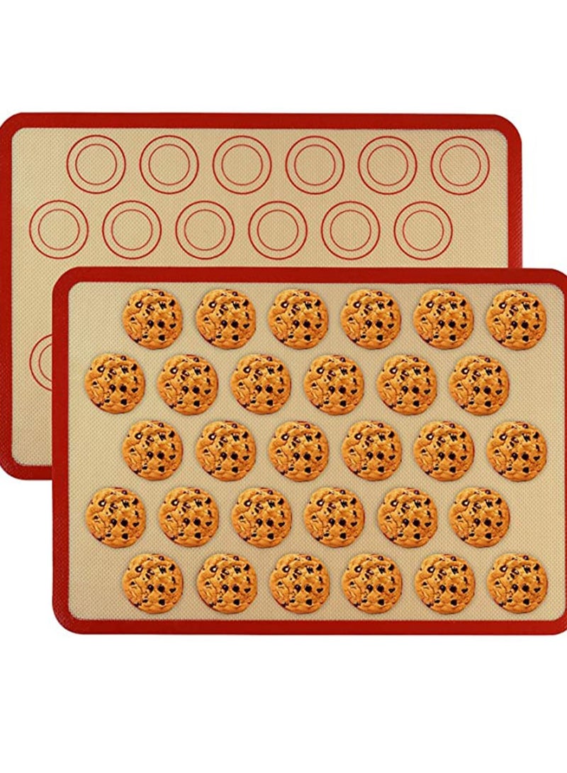 Silicone Baking Mats 2 Pack Non Stick and Reusable Oven Silicon Sheet Mat Heat Resistant Cooking Bakeware for Making Macarons Pastry Pizza Bread Red - Image 1