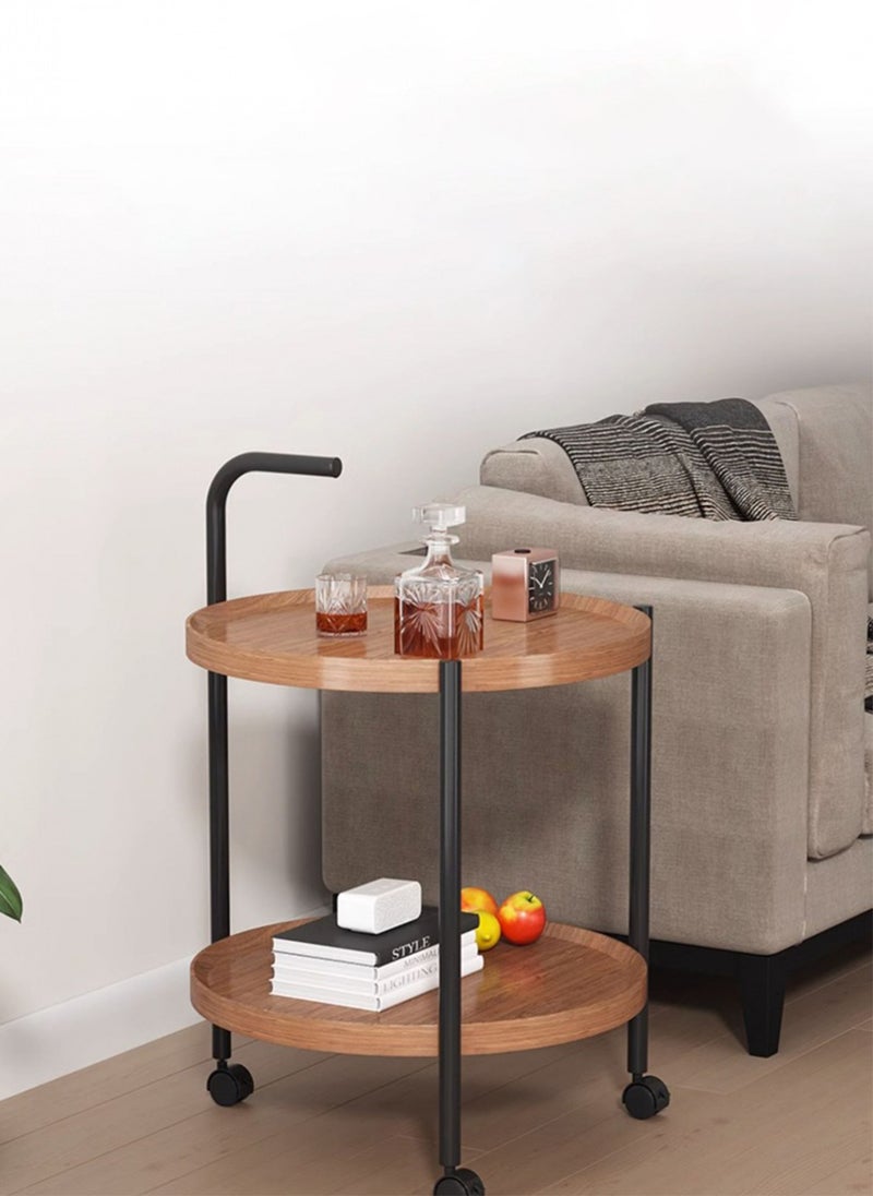 Sharpdo - Double Layer Sofa Side Table End Table with Wheels Living Room Coffee Table MDF Simple Mobile Bedside Table 60*60*54cm - Image 1
