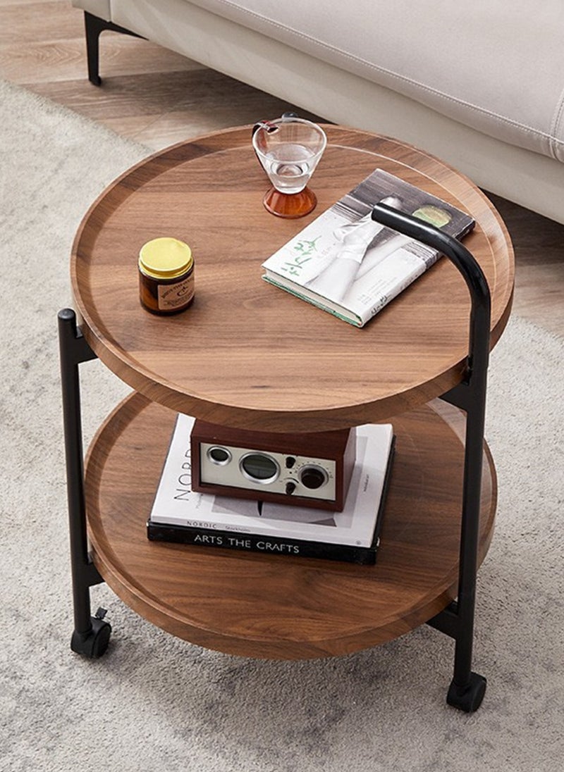 Sharpdo - Double Layer Sofa Side Table End Table with Wheels Living Room Coffee Table MDF Simple Mobile Bedside Table 60*60*54cm - Image 1