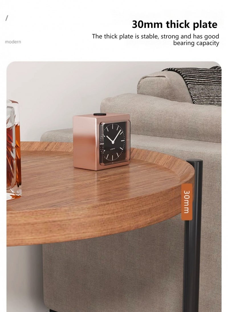 Sharpdo - Double Layer Sofa Side Table End Table with Wheels Living Room Coffee Table MDF Simple Mobile Bedside Table 60*60*54cm - Image 1