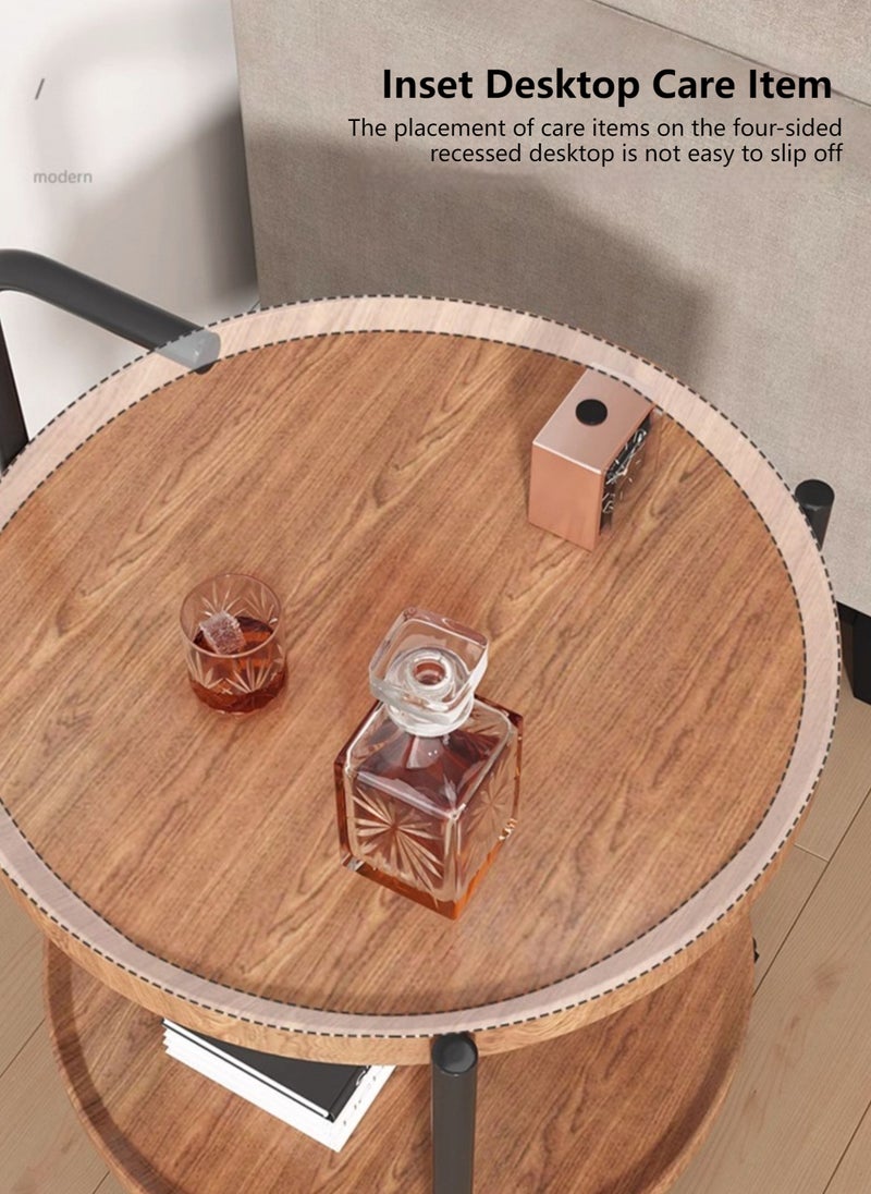 Sharpdo - Double Layer Sofa Side Table End Table with Wheels Living Room Coffee Table MDF Simple Mobile Bedside Table 60*60*54cm - Image 1