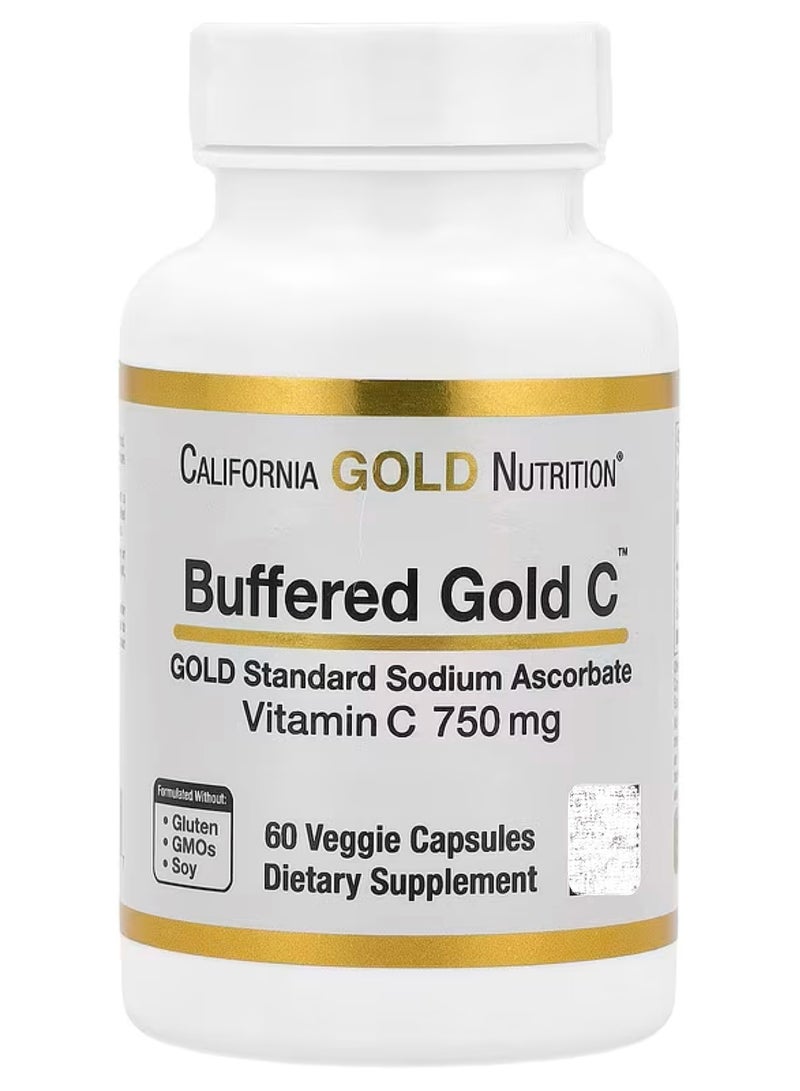 California Gold Nutrition Buffered Gold C Gold Standard Sodium Ascorbate Vitamin C 750 Mg 60 Veggie Capsules  - Image 1