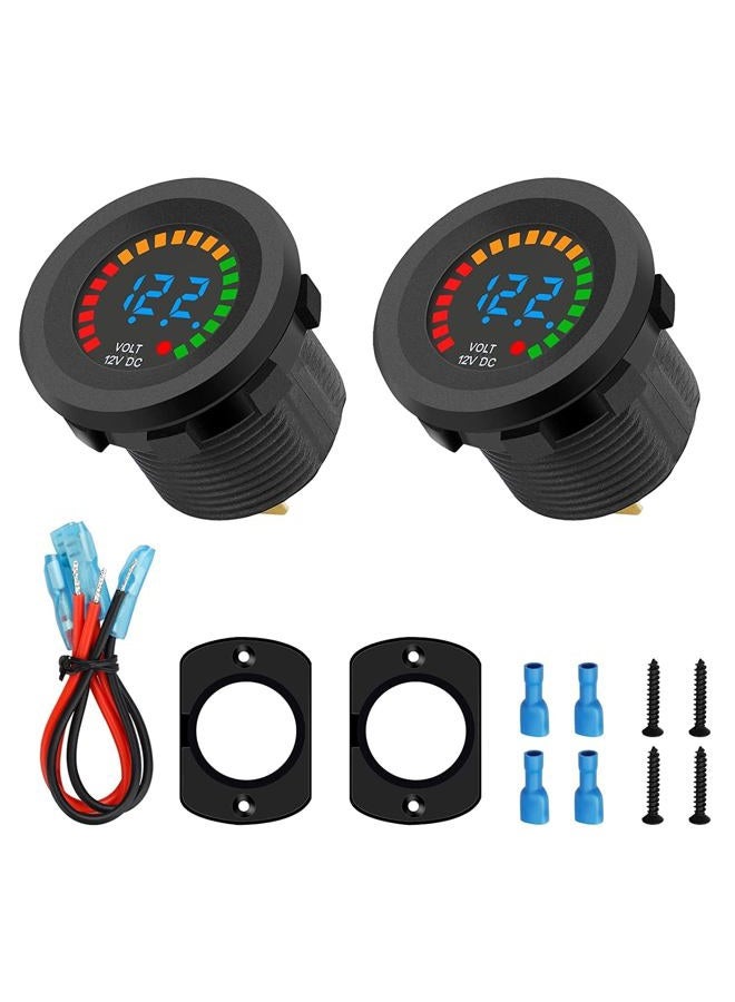 Linkstyle 2PCS Battery Meter, Waterproof DC 12V Voltmeter Waterproof LED Digital Display Voltage Gauges Round Car Voltmeters Meter Voltage Tester Gauge Meter for Marine Car Motorcycle Truck Boat RV - Image 1