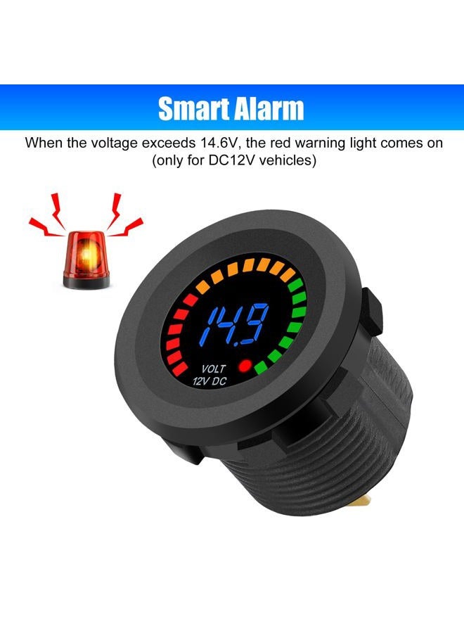 Linkstyle 2PCS Battery Meter, Waterproof DC 12V Voltmeter Waterproof LED Digital Display Voltage Gauges Round Car Voltmeters Meter Voltage Tester Gauge Meter for Marine Car Motorcycle Truck Boat RV - Image 2