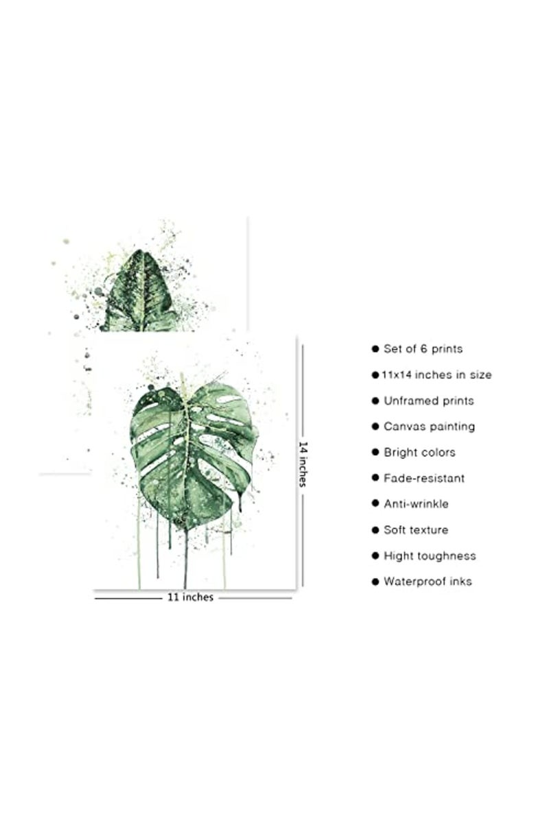 HoozGee Gold Leaf Art Prints Modern Black Gold Botanical Tropical Plant Leaves Art Wall Pictures Canvas Prints Gallery Wall Art Poster Wall Decor Bedroom Room Home Decor (11"x14" UNFRAMED) - Image 2