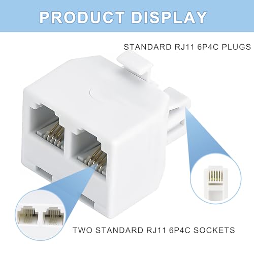 YIENFBEV Phone line Splitter, RJ11 Wall Plate Male Plug to Dual RJ11 Female Socket Adapter 2 Pack - White - Image 3