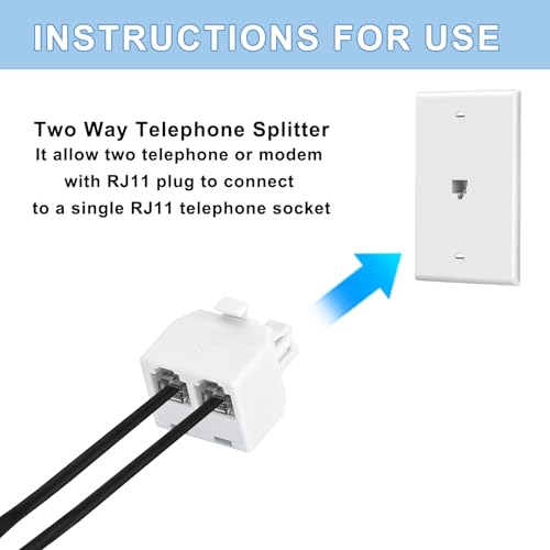 YIENFBEV Phone line Splitter, RJ11 Wall Plate Male Plug to Dual RJ11 Female Socket Adapter 2 Pack - White - Image 5