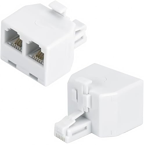 YIENFBEV Phone line Splitter, RJ11 Wall Plate Male Plug to Dual RJ11 Female Socket Adapter 2 Pack - White - Image 1