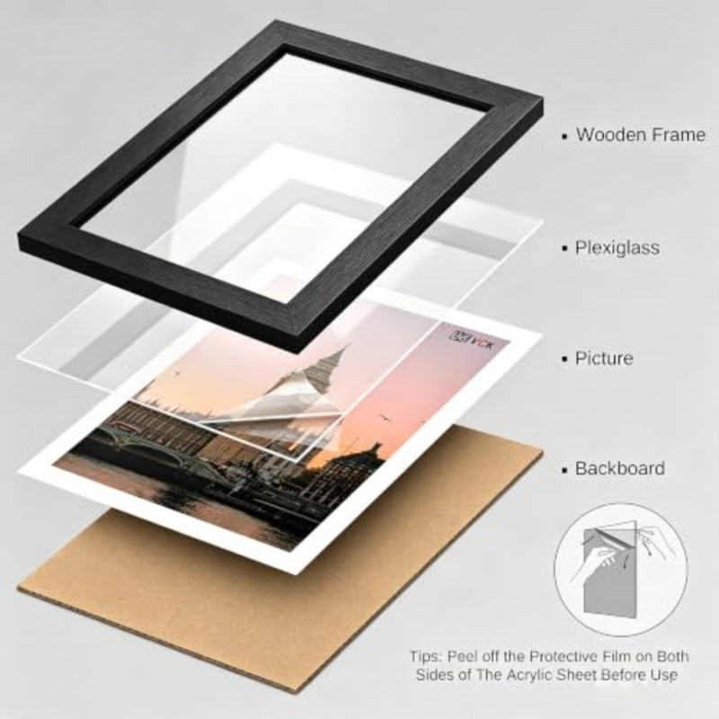 6 x 8 Picture Frame, A5 Black Sturdy Wood Composite Photo Frame with Semi-Tempered Glass, Picture Frames for Wall and Tabletop Display Certificate, Artwork - Image 2