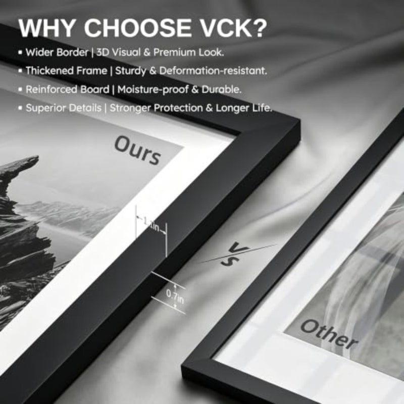 6 x 8 Picture Frame, A5 Black Sturdy Wood Composite Photo Frame with Semi-Tempered Glass, Picture Frames for Wall and Tabletop Display Certificate, Artwork - Image 3