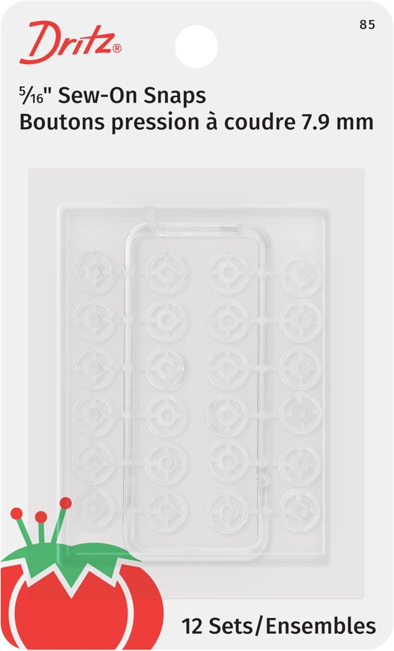 Dritz 85 Clear Sew-On Snaps, 5/16-Inch, 12 Sets - Image 1