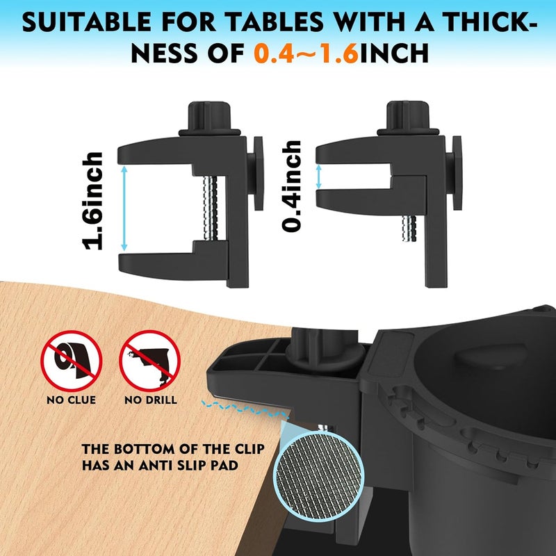 EDSRDUX Desk Cup Holder AntiSpill Table Cup Holder for Water Bottles Wheelchairs Workstations Gaming Desk Accessories Black Large - Image 2