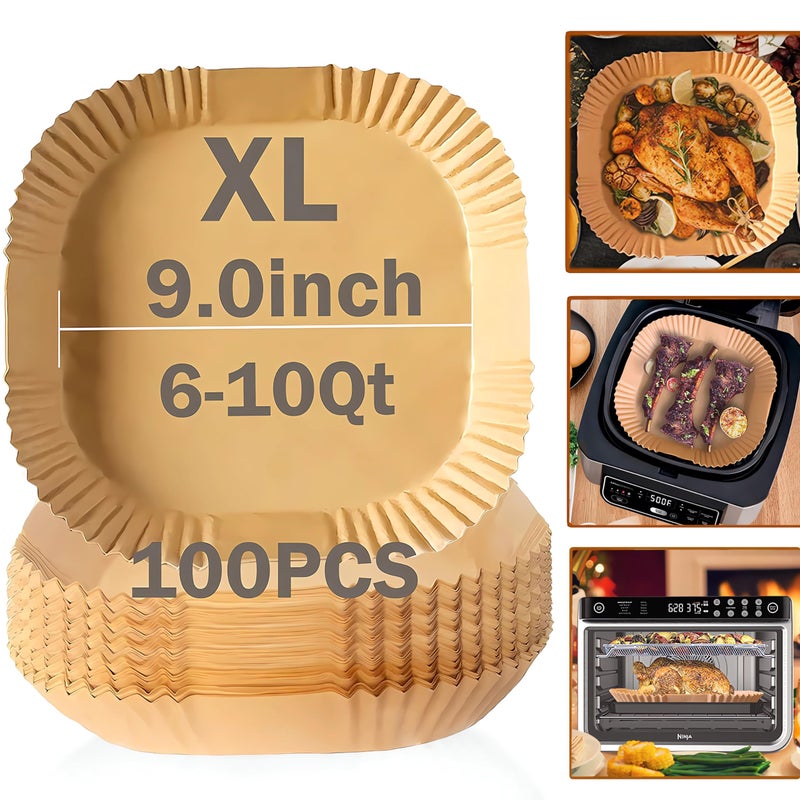 ailifeer Ailifeer Air Fryer Disposable Paper Liner Natural Baking Parchment Paper Air fryer linersThickened OilProof High Temperaturefor Air FryersOvensPan and Microwaves 9inchXLThick squareBrown 