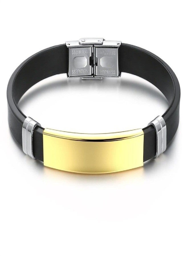 ZIVOM® Stainless Steel Rubber Gold Black ID Wrist Band Bracelet For Men - Image 1
