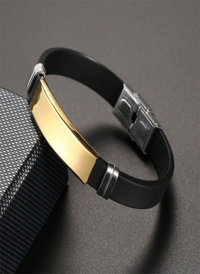 ZIVOM® Stainless Steel Rubber Gold Black ID Wrist Band Bracelet For Men - Image 3