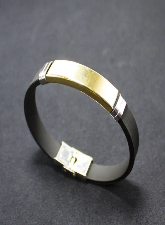 ZIVOM® Stainless Steel Rubber Gold Black ID Wrist Band Bracelet For Men - Image 2