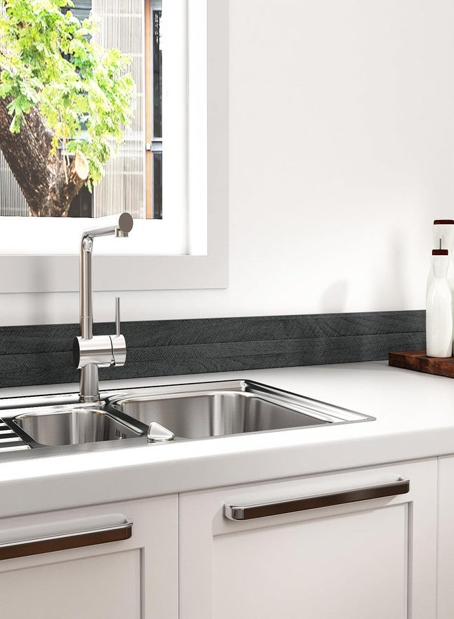 Wallercity Black Wood Wallpaper Peel and Stick Wooded Stripes Border Stickers Countertops Contact Paper Self Adhesive Wall Paper for Bathroom Glass Waterproof Border Vinyl Stickers 3.94" x 394'' - Image 4