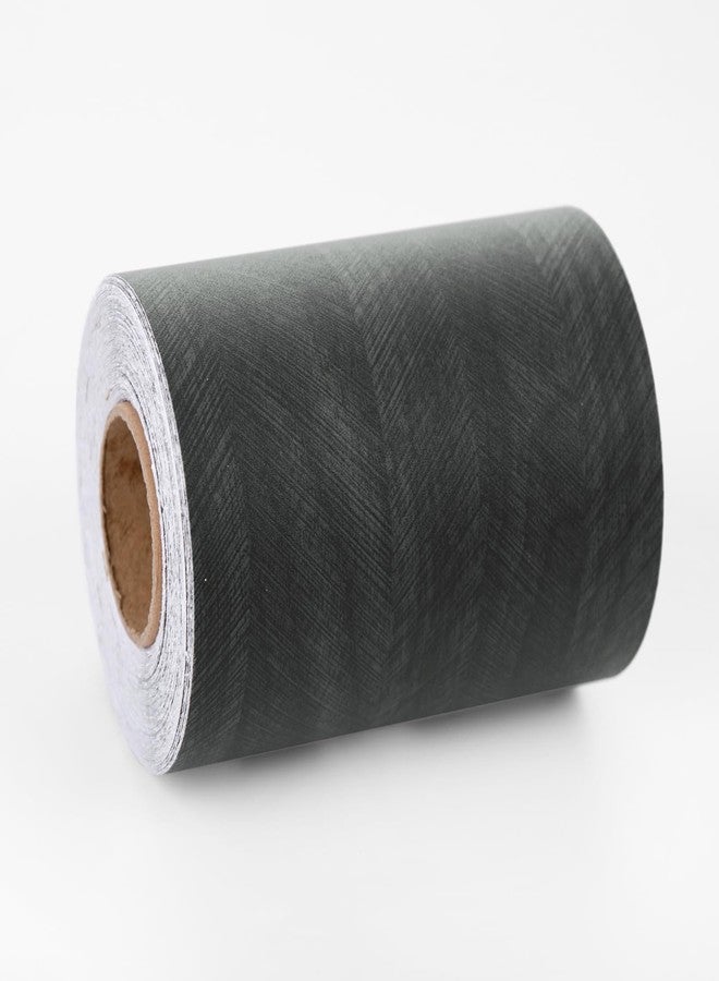 Wallercity Black Wood Wallpaper Peel and Stick Wooded Stripes Border Stickers Countertops Contact Paper Self Adhesive Wall Paper for Bathroom Glass Waterproof Border Vinyl Stickers 3.94" x 394'' - Image 1