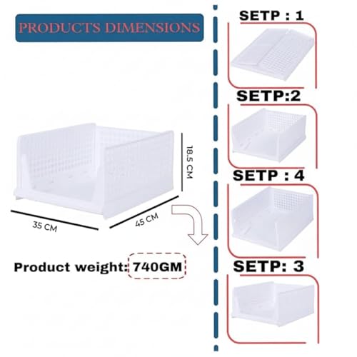 SpaceOrganizer Plastic Collapsible Wardrobe, Storage Drawer Units, Clothes Drawer Organisers, Bookcases (Foldable Basket- White, 1Pcs), (10 X 10 X 10Cm) - Image 2