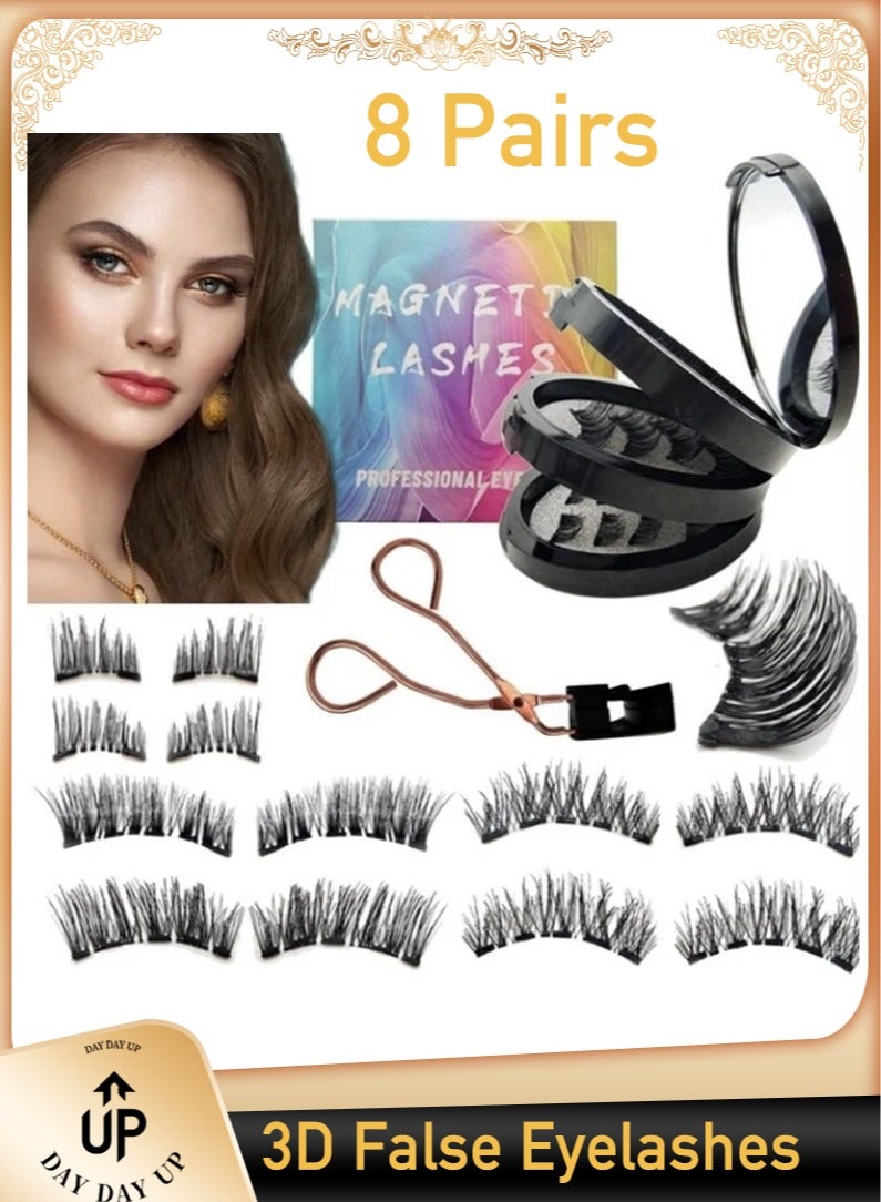 Beauenty Magnetic Eyelashes without Eyeliner,Lightweight Magnetic False Eyelashes,Reusable Dual Magnetic lashes with 8 Pair, Looking Natural No Glue 3D False Eyelashes Kit with Applicator, Easy to Wear(Black) - Image 1