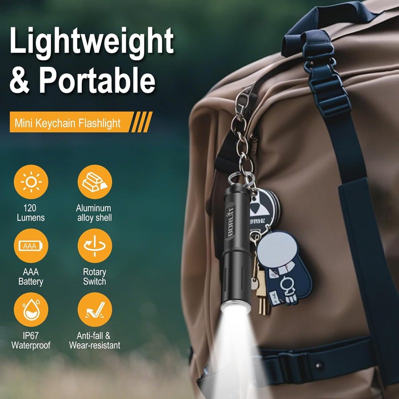 BORUIT RJ11 LED Mini Keyring Torch - 120 Lumens, Waterproof EDC Flashlight - Image 5